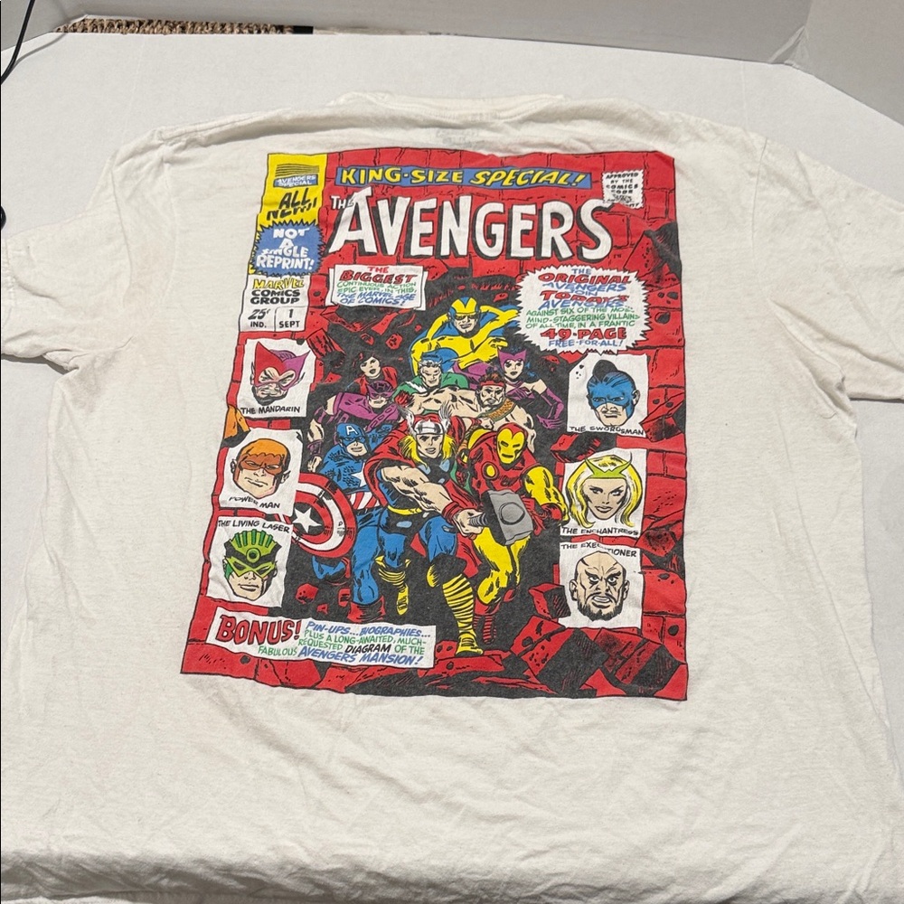 Marvel Comics The Avengers White Tee with Red and Yellow Logo
